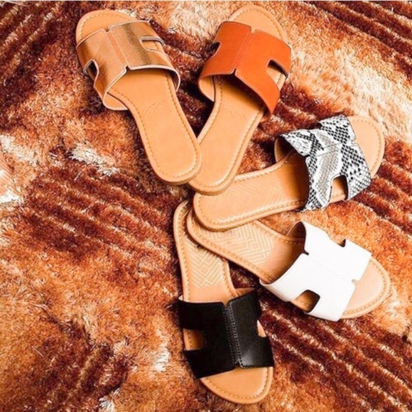 Shoes - 🆕 Vegan Leather Slide on Sandals (Cognac)